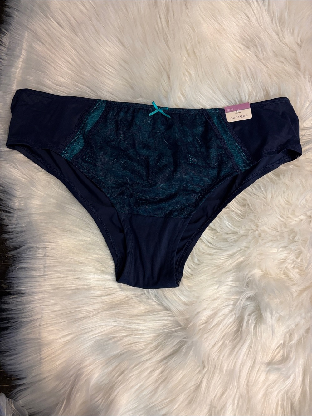 Cacique Navy Cheeky Panty with Teal Lace Front